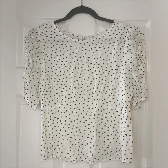 0311 - Hollister White and Black Dot Puff Sleeve Blouse - Picture 2 of 2